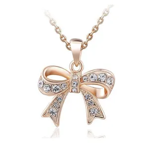 Elegant Rose Gold Color Bow Pendant Necklace for Women