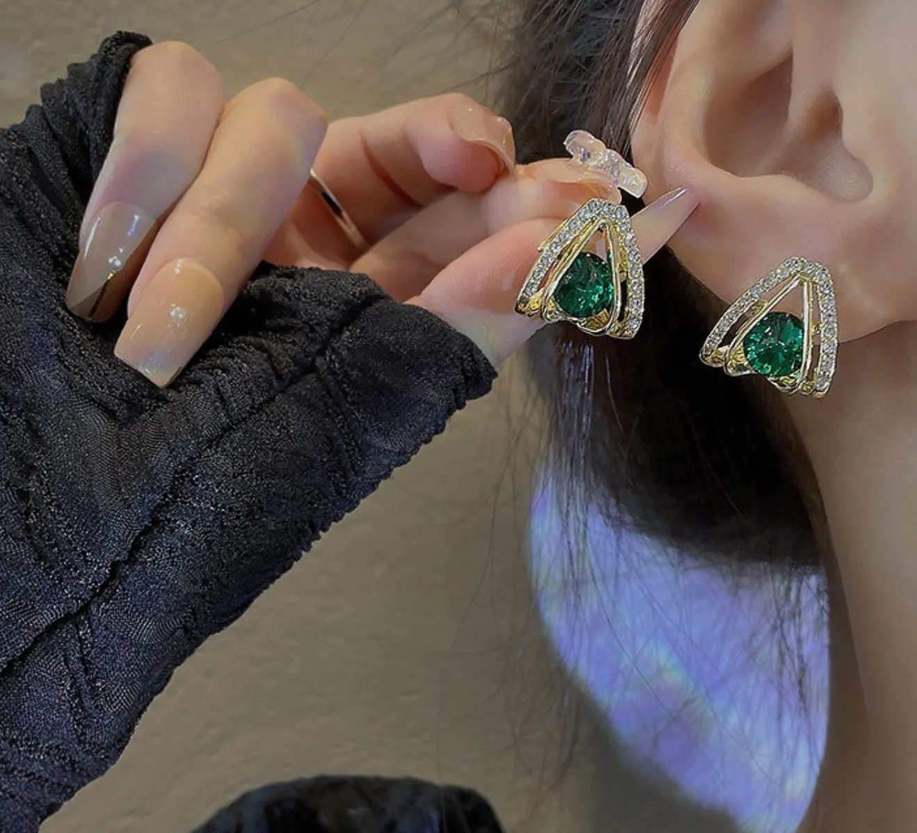 Emerald earrings, elegant green diamond earrings