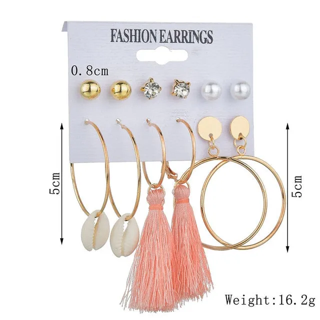 Exknl Women Earrings Set Acrylic Pearl Earrings For Women Bohemian Leopard Tassel Stud Earrings 2020 New Brincos Fashion Jewelry