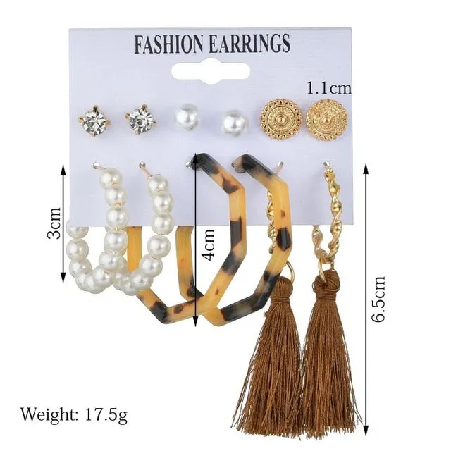 Exknl Women Earrings Set Acrylic Pearl Earrings For Women Bohemian Leopard Tassel Stud Earrings 2020 New Brincos Fashion Jewelry