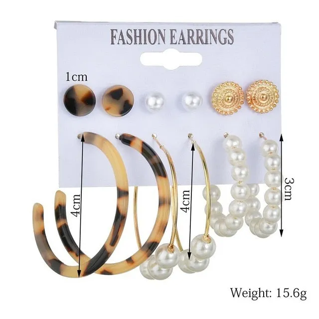 Exknl Women Earrings Set Acrylic Pearl Earrings For Women Bohemian Leopard Tassel Stud Earrings 2020 New Brincos Fashion Jewelry
