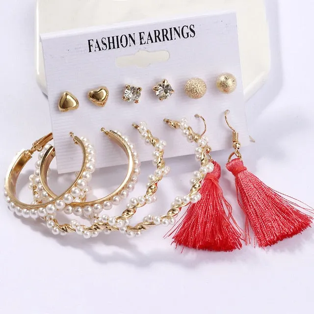 Exknl Women Earrings Set Acrylic Pearl Earrings For Women Bohemian Leopard Tassel Stud Earrings 2020 New Brincos Fashion Jewelry