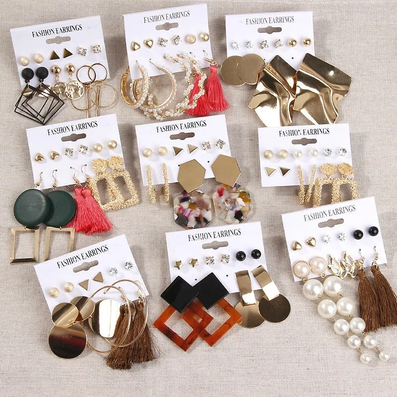 Exknl Women Earrings Set Acrylic Pearl Earrings For Women Bohemian Leopard Tassel Stud Earrings 2020 New Brincos Fashion Jewelry