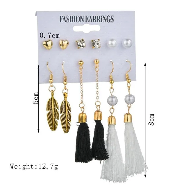 Exknl Women Earrings Set Acrylic Pearl Earrings For Women Bohemian Leopard Tassel Stud Earrings 2020 New Brincos Fashion Jewelry