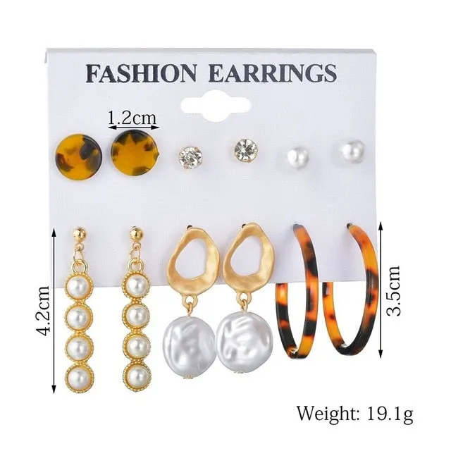Exknl Women Earrings Set Acrylic Pearl Earrings For Women Bohemian Leopard Tassel Stud Earrings 2020 New Brincos Fashion Jewelry