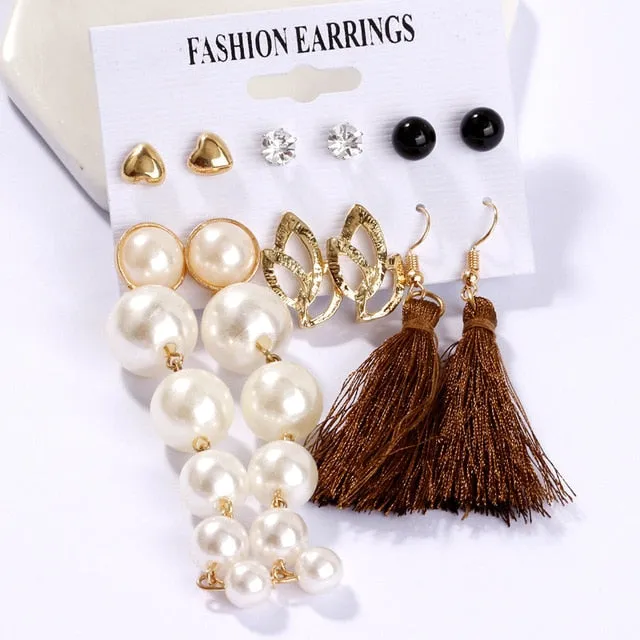 Exknl Women Earrings Set Acrylic Pearl Earrings For Women Bohemian Leopard Tassel Stud Earrings 2020 New Brincos Fashion Jewelry