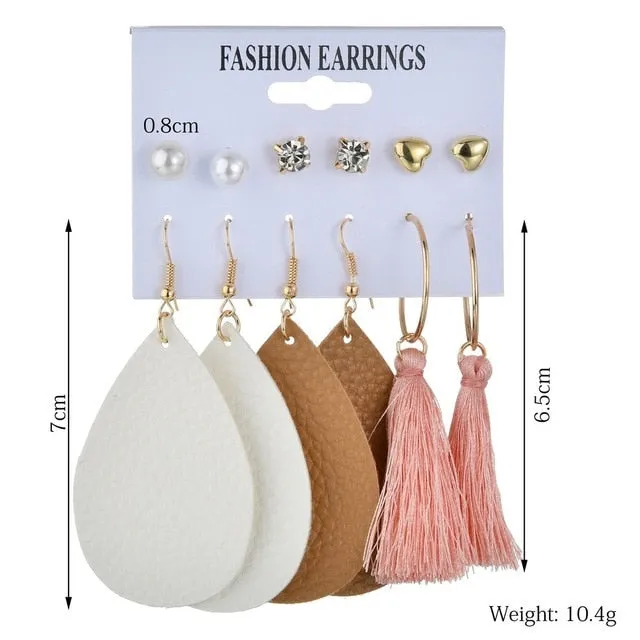 Exknl Women Earrings Set Acrylic Pearl Earrings For Women Bohemian Leopard Tassel Stud Earrings 2020 New Brincos Fashion Jewelry