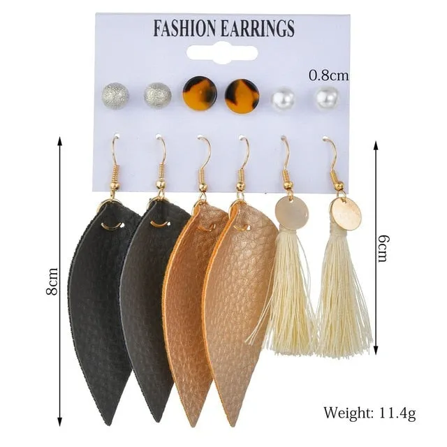 Exknl Women Earrings Set Acrylic Pearl Earrings For Women Bohemian Leopard Tassel Stud Earrings 2020 New Brincos Fashion Jewelry