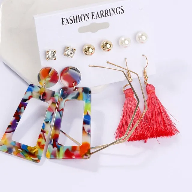 Exknl Women Earrings Set Acrylic Pearl Earrings For Women Bohemian Leopard Tassel Stud Earrings 2020 New Brincos Fashion Jewelry
