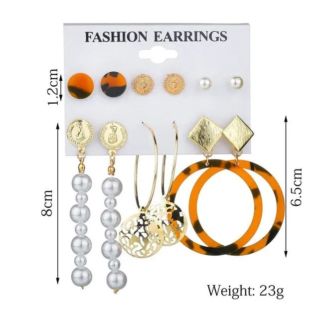 Exknl Women Earrings Set Acrylic Pearl Earrings For Women Bohemian Leopard Tassel Stud Earrings 2020 New Brincos Fashion Jewelry