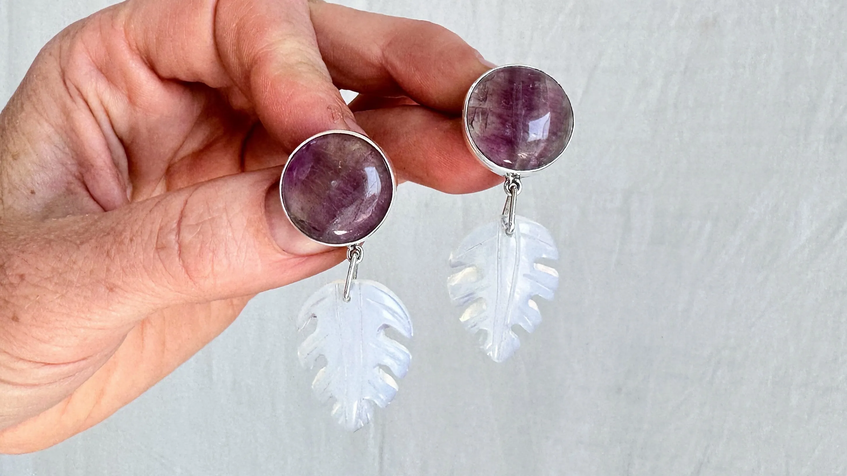 Fluorite and Opalite Post Earrings. Atelier Aadya. Sterling Silver. 1341