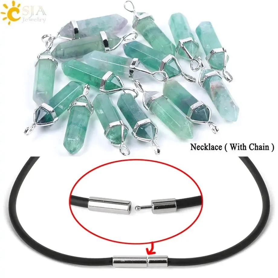 Fluorite Necklace with Natural Gem Stone Quartz Pendant