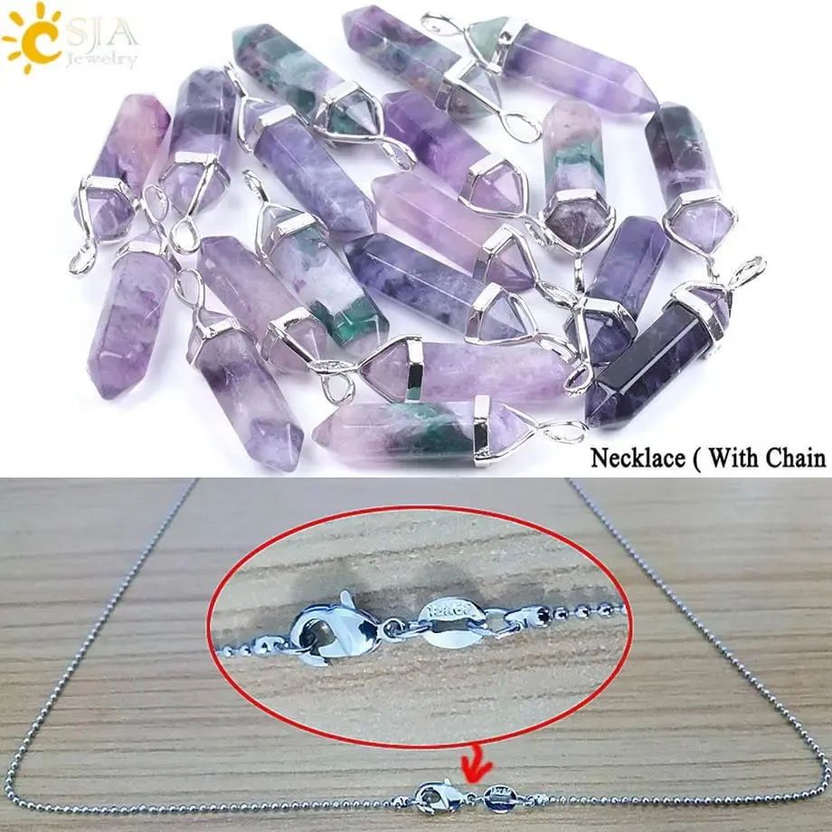 Fluorite Necklace with Natural Gem Stone Quartz Pendant