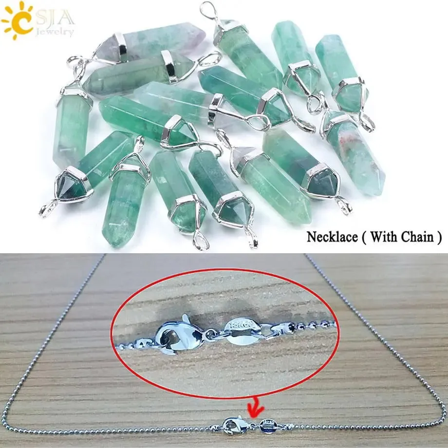 Fluorite Necklace with Natural Gem Stone Quartz Pendant