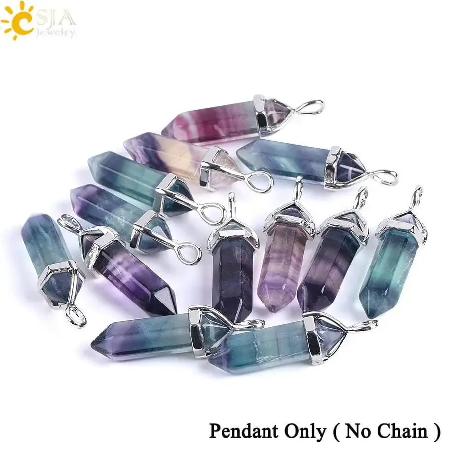 Fluorite Necklace with Natural Gem Stone Quartz Pendant