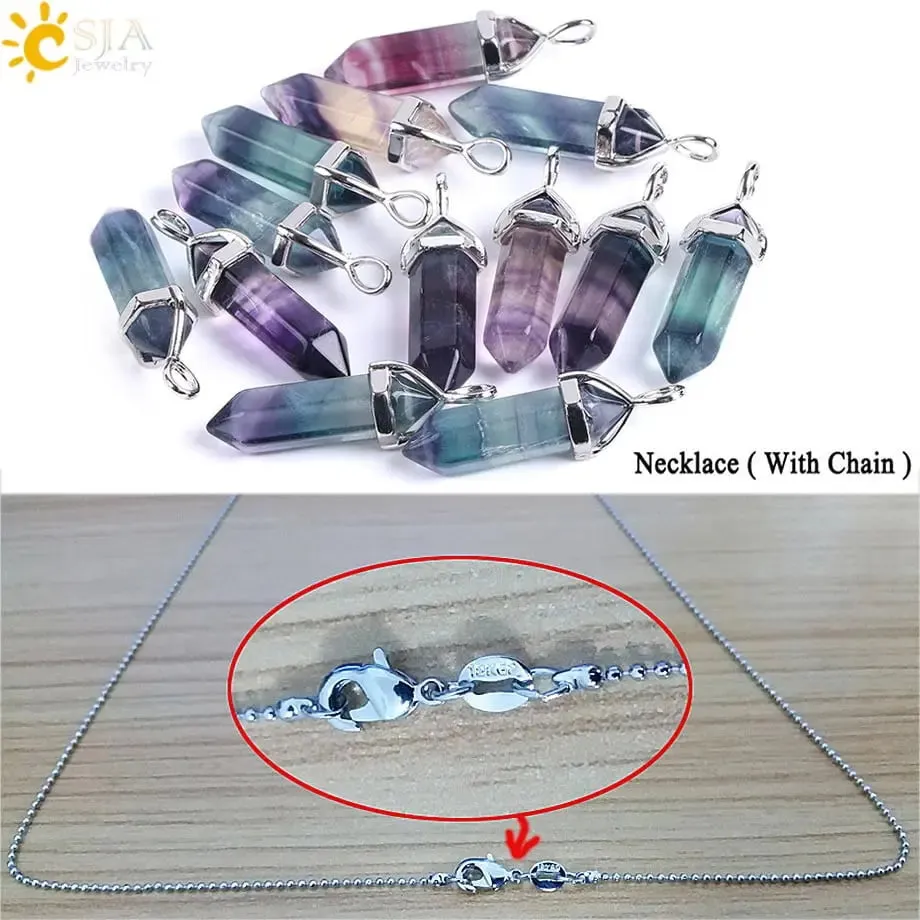 Fluorite Necklace with Natural Gem Stone Quartz Pendant