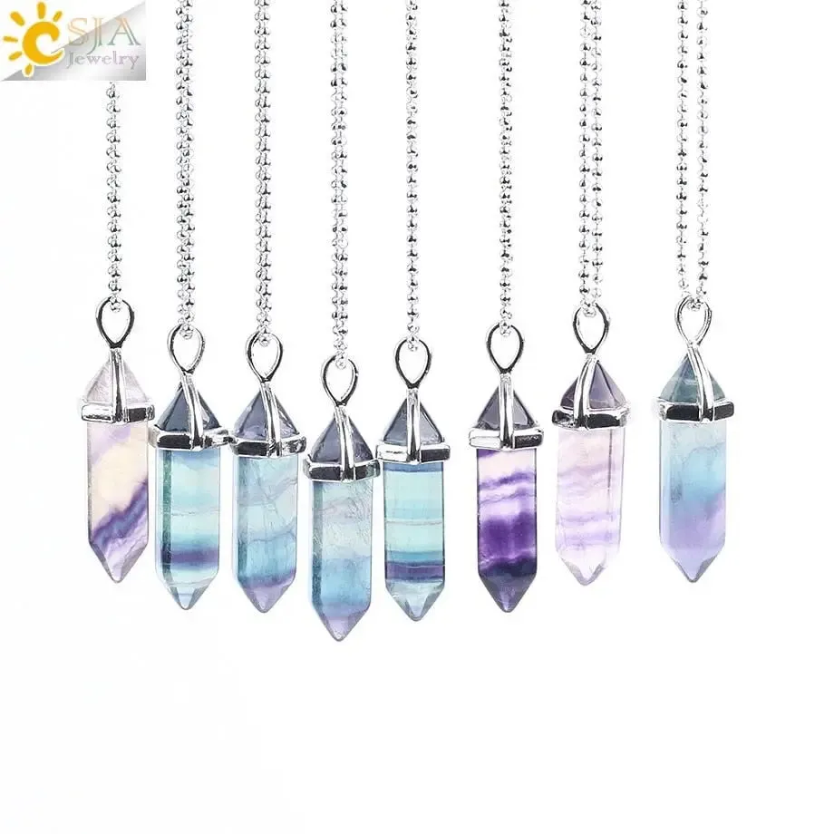 Fluorite Necklace with Natural Gem Stone Quartz Pendant