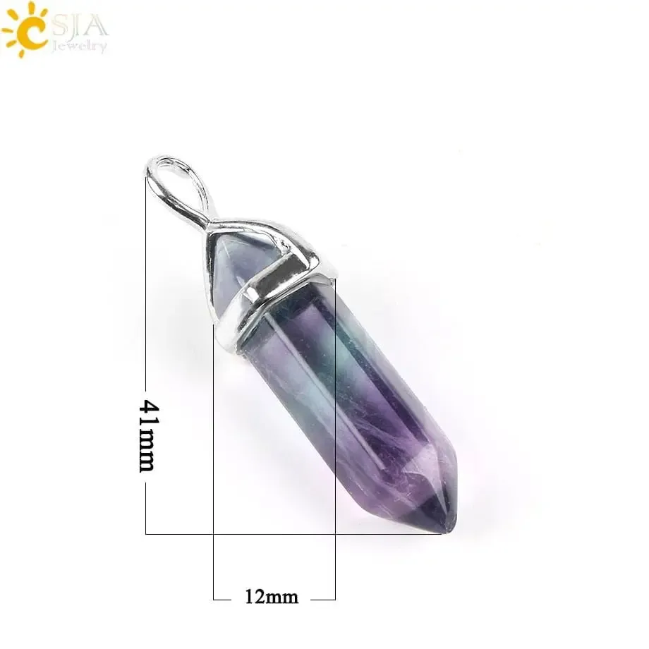 Fluorite Necklace with Natural Gem Stone Quartz Pendant