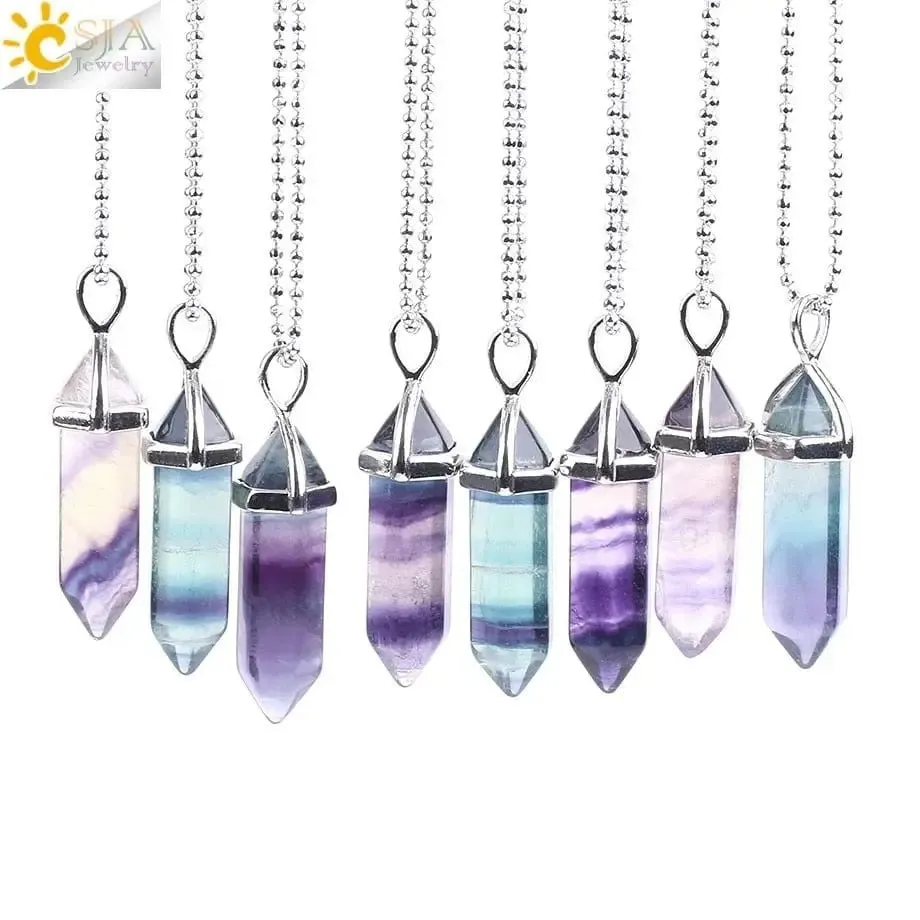Fluorite Necklace with Natural Gem Stone Quartz Pendant