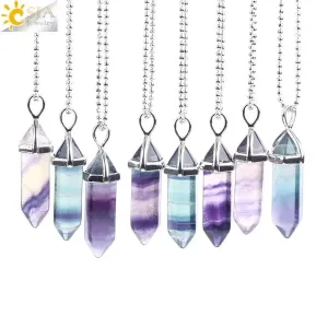 Fluorite Necklace with Natural Gem Stone Quartz Pendant