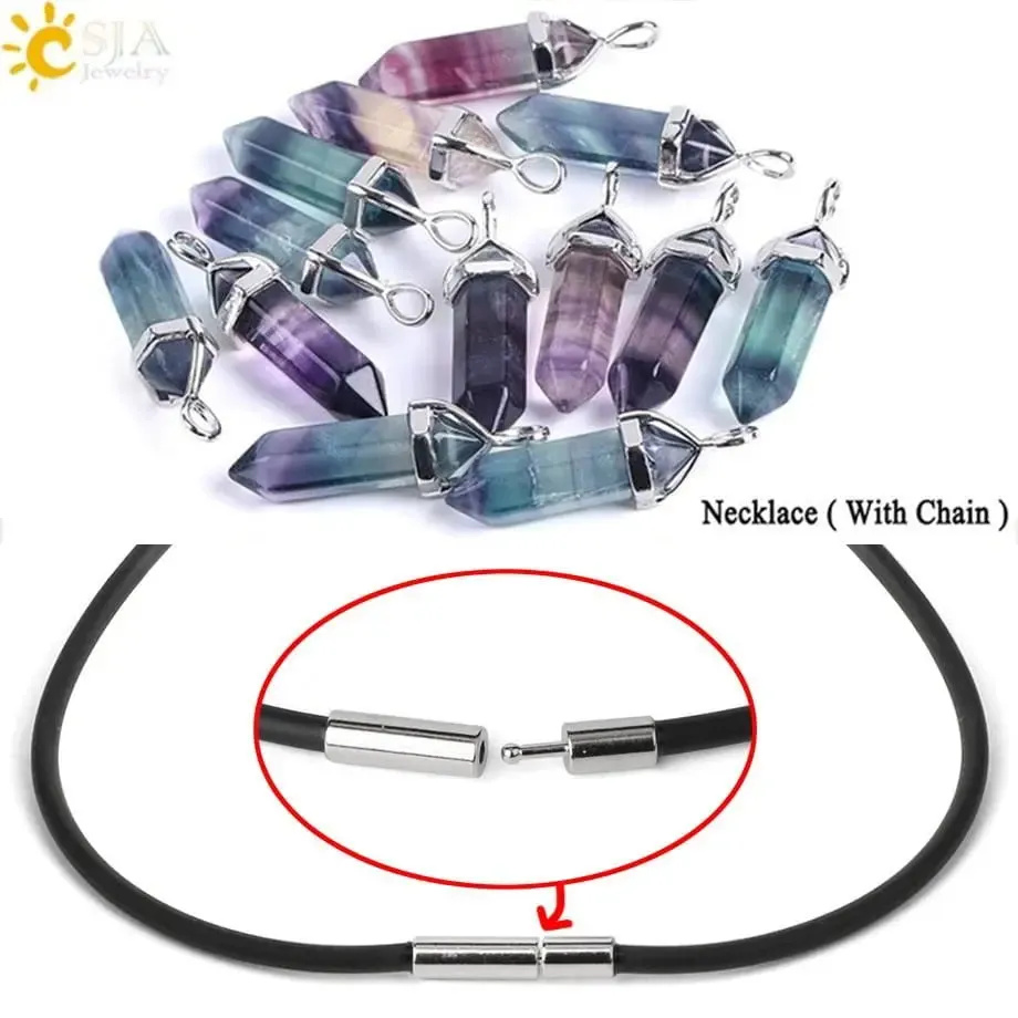 Fluorite Necklace with Natural Gem Stone Quartz Pendant