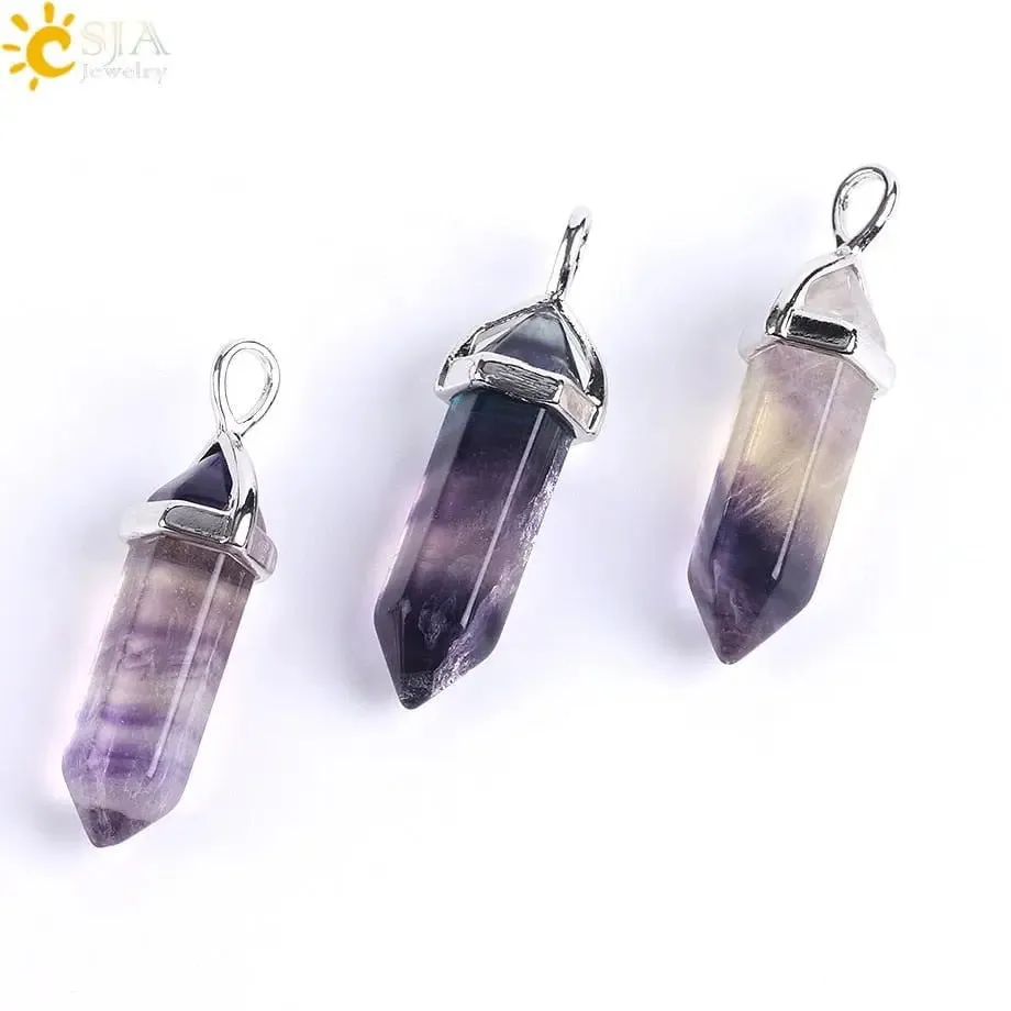 Fluorite Necklace with Natural Gem Stone Quartz Pendant