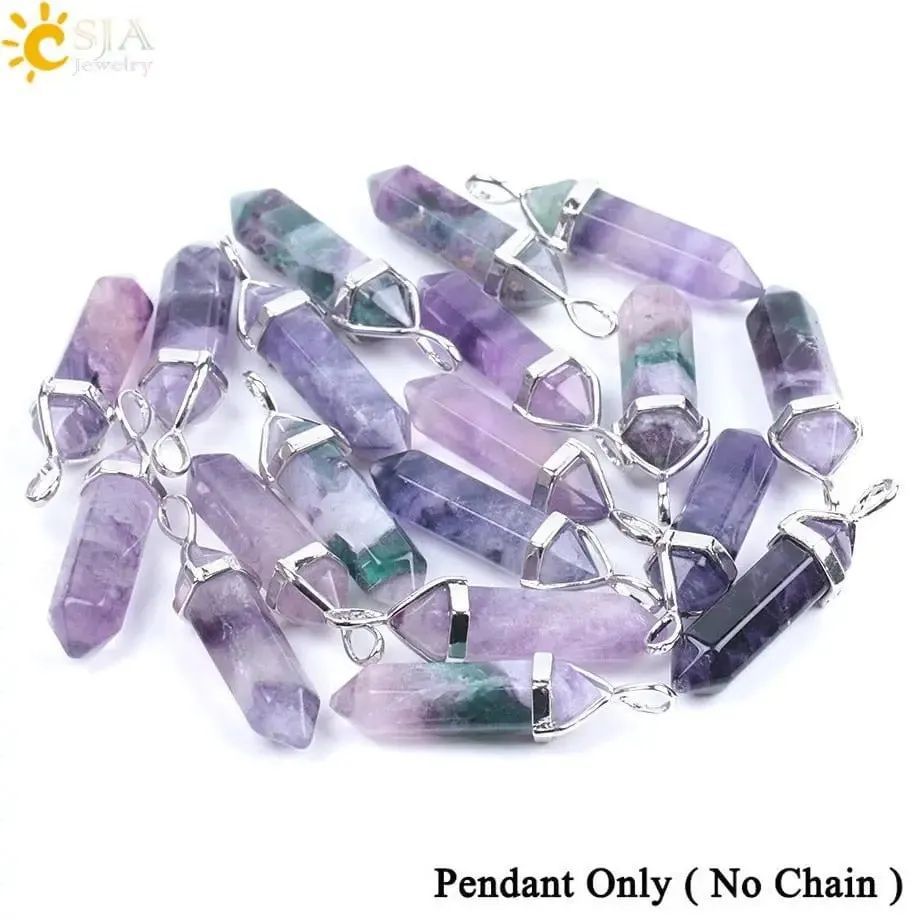 Fluorite Necklace with Natural Gem Stone Quartz Pendant