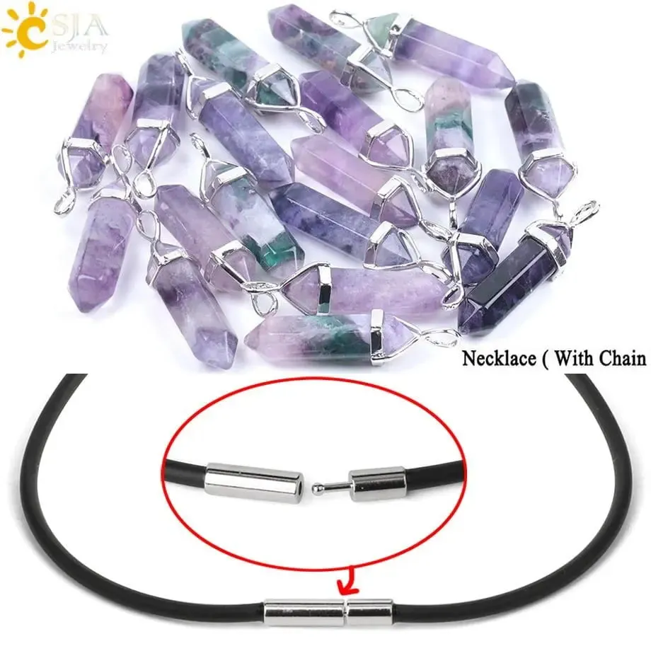 Fluorite Necklace with Natural Gem Stone Quartz Pendant