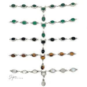 Gemstone Y-Necklaces with Beaded Border