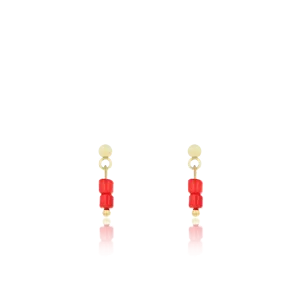 Gold coloured/red stud earrings with red beads