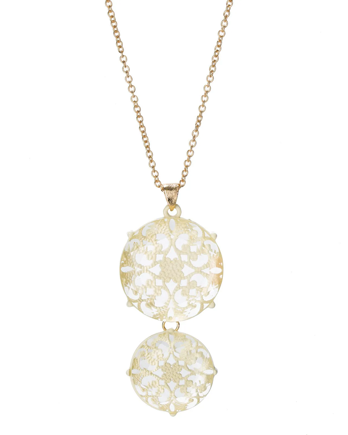 Gold-Tone Long Dangling Antique Filigree Lace Pendant Necklace by Jewelry Nexus