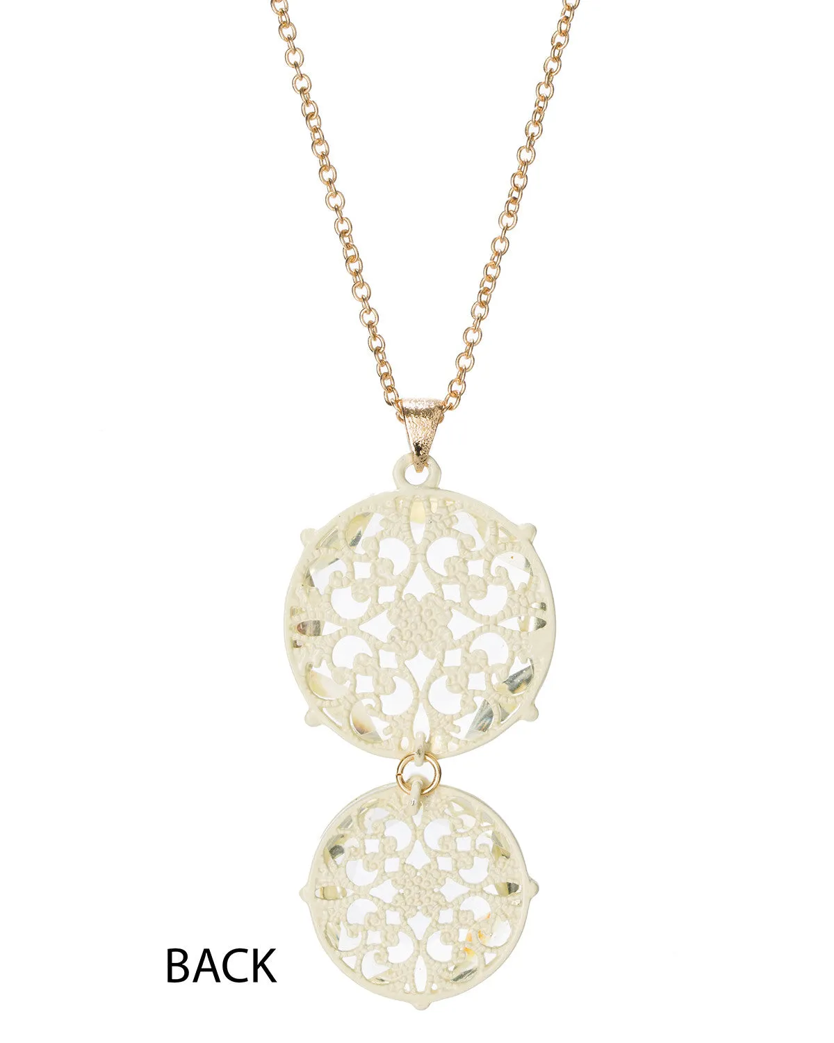 Gold-Tone Long Dangling Antique Filigree Lace Pendant Necklace by Jewelry Nexus