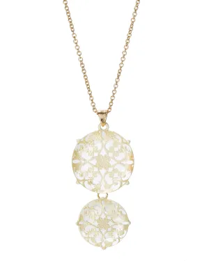 Gold-Tone Long Dangling Antique Filigree Lace Pendant Necklace by Jewelry Nexus