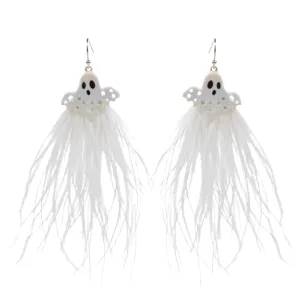 Halloween Feathery Ghosts Dangling Earrings