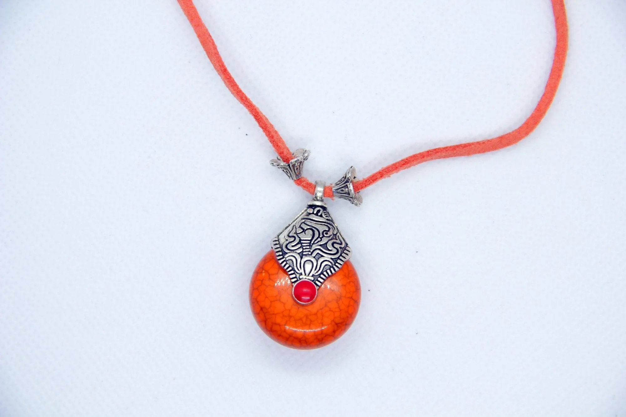Hard Orange Marbel Bohemian Necklace
