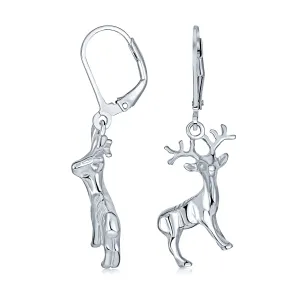 Hunter Christmas Reindeer Dangle Earrings Elk Moose Antelope Design Sterling Silver
