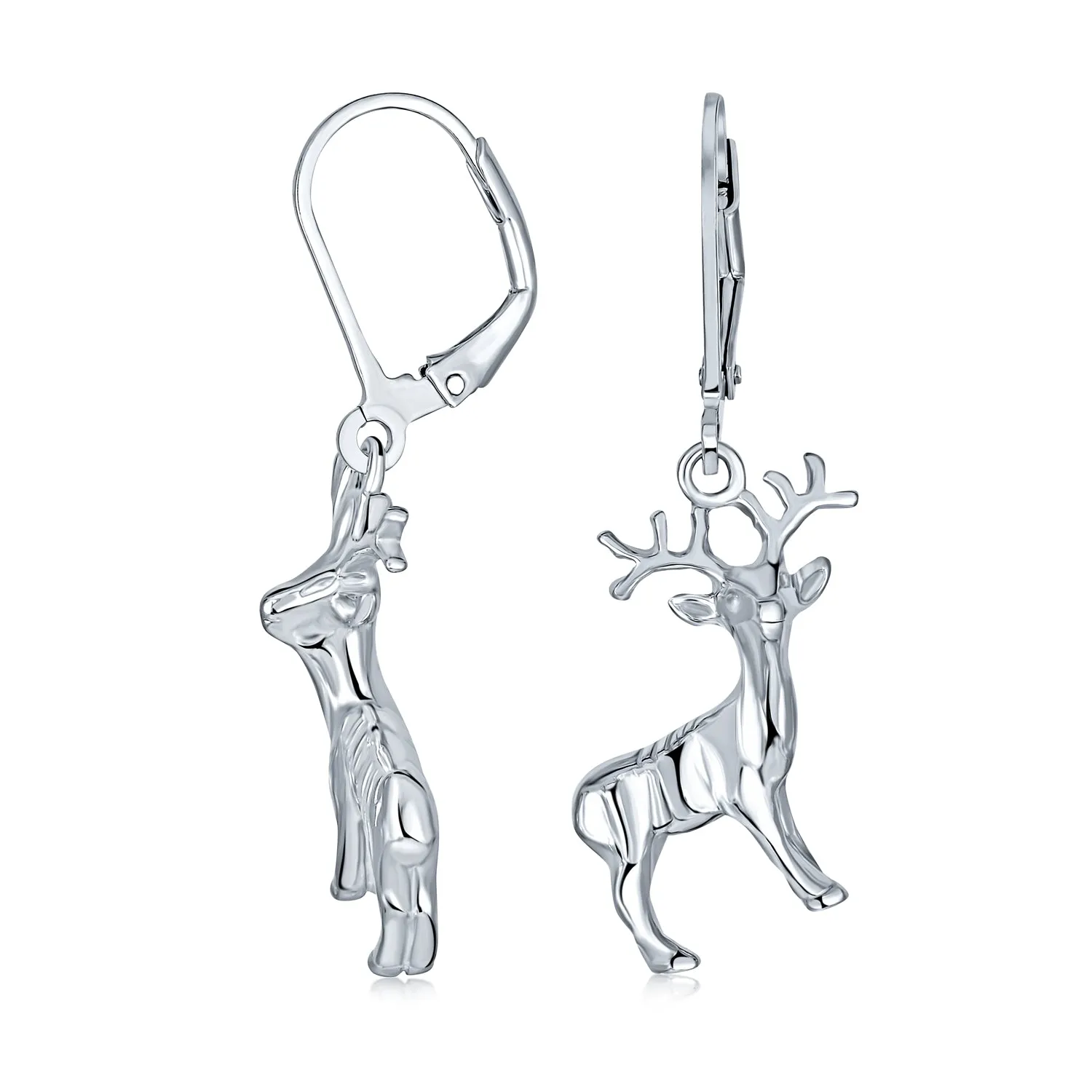 Hunter Christmas Reindeer Dangle Earrings Elk Moose Antelope Design Sterling Silver