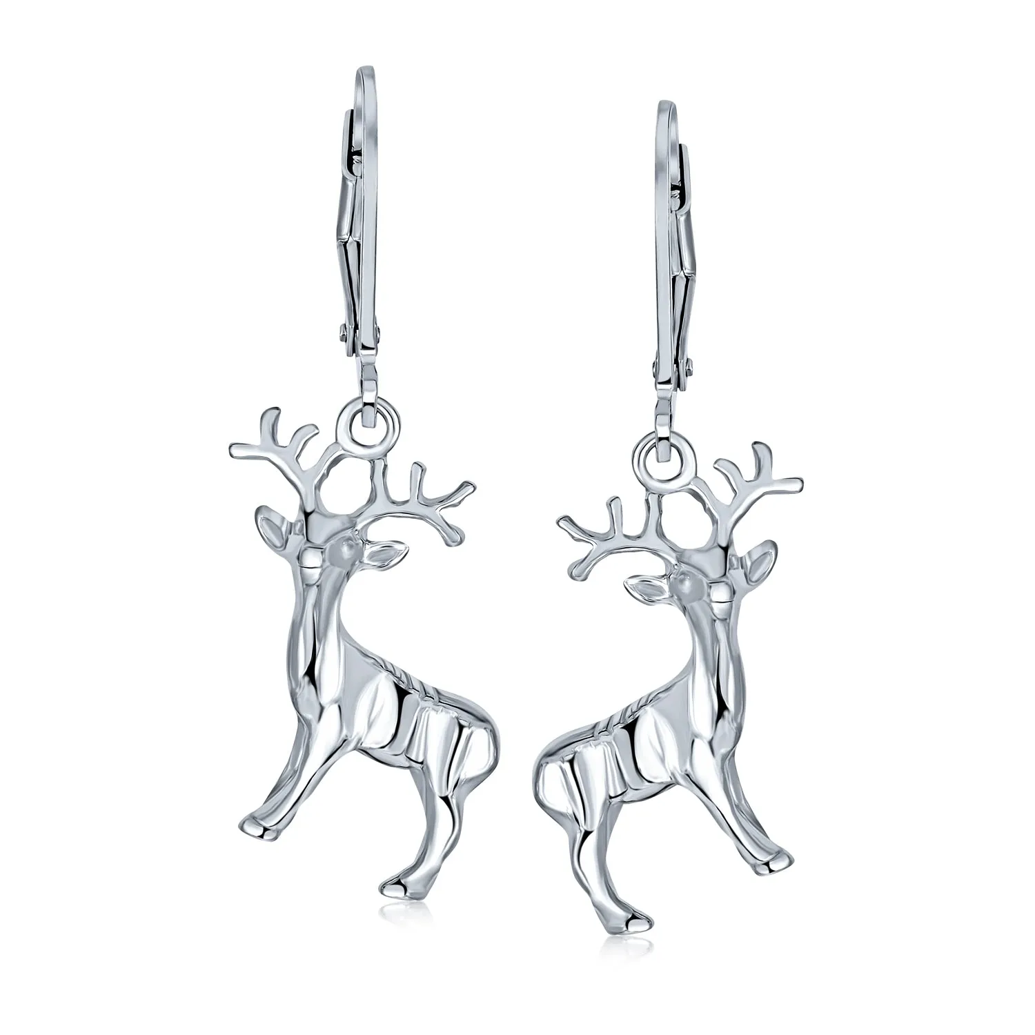 Hunter Christmas Reindeer Dangle Earrings Elk Moose Antelope Design Sterling Silver