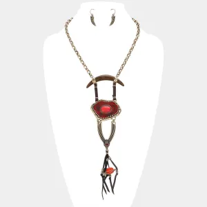 iLLASPARKZ Abstract Double Horn & Faux Leather Tassel Necklace