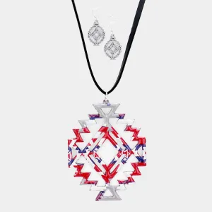 iLLASPARKZ Enamel Aztec Pattern Pendant Leather Long Necklace