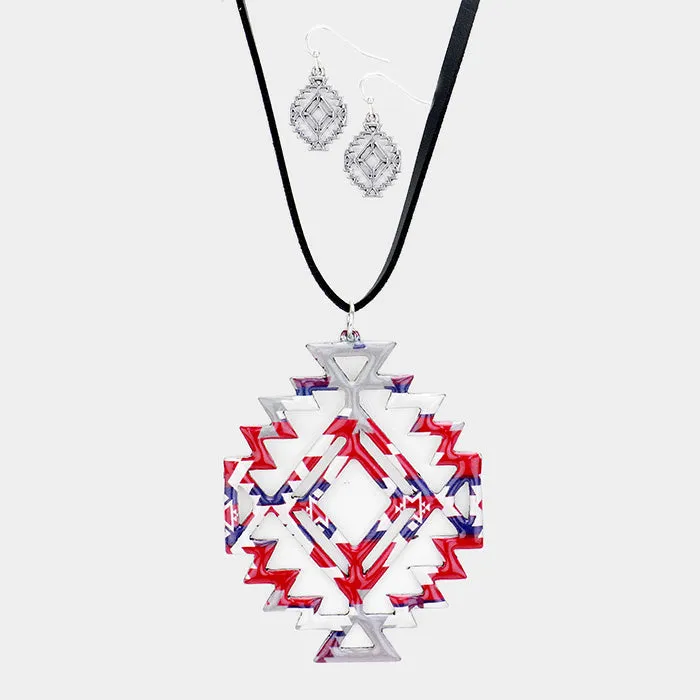 iLLASPARKZ Enamel Aztec Pattern Pendant Leather Long Necklace