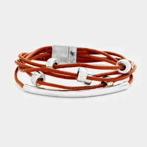 iLLASPARKZ Layered Faux Leather Metal Bead Magnetic Bracelet