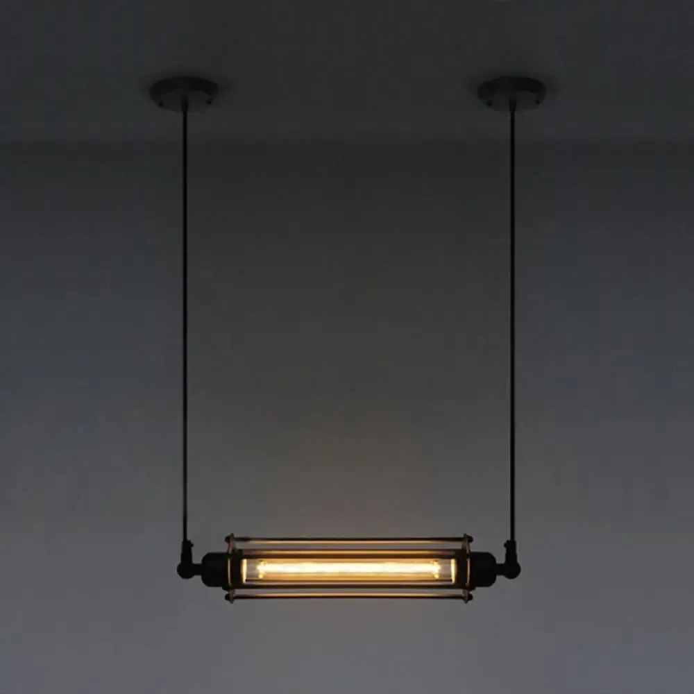Industrial Black Iron Cage Pendant Light - 1-Bulb Cylindrical Ceiling Fixture for Bars