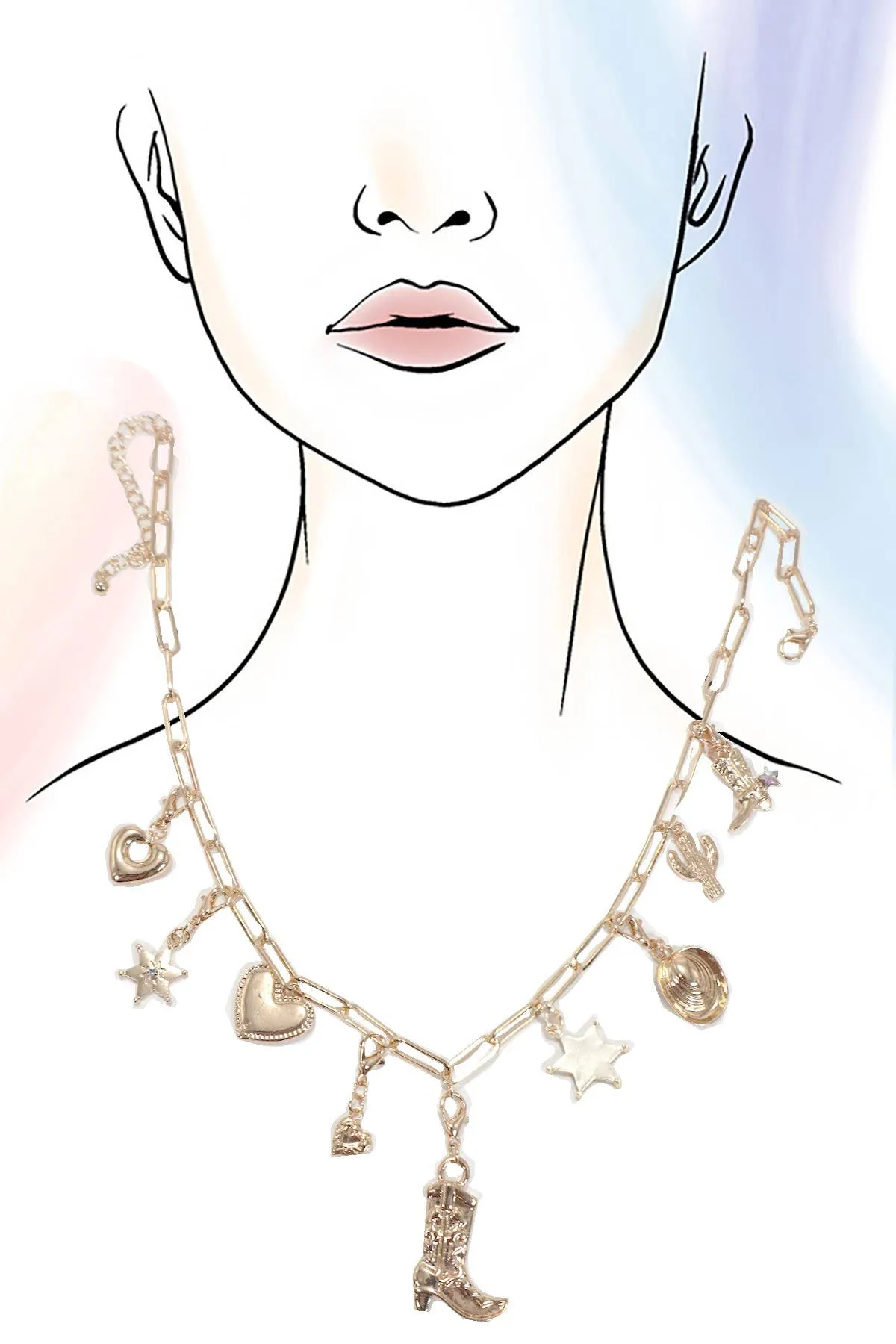INTERCHANABLE WESTERN BOOT HAT CHARM NECKLACE | 80N1189: Gold