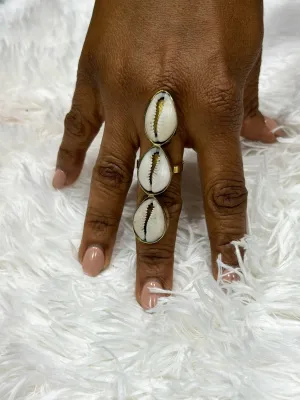 Kaure cowry Shell and brass statement ring