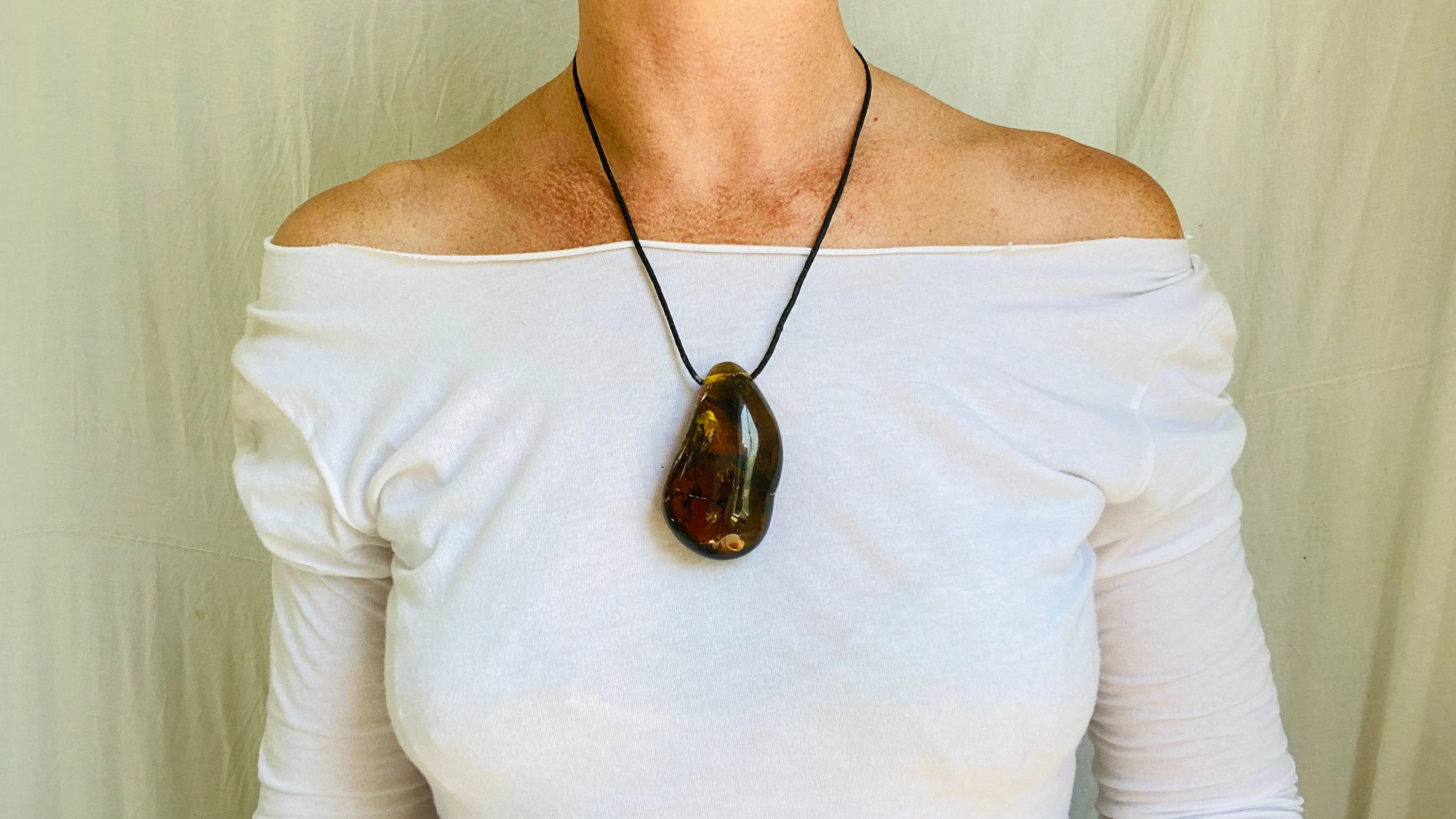 Large Amber Pendant on a Tuareg Leather Cord