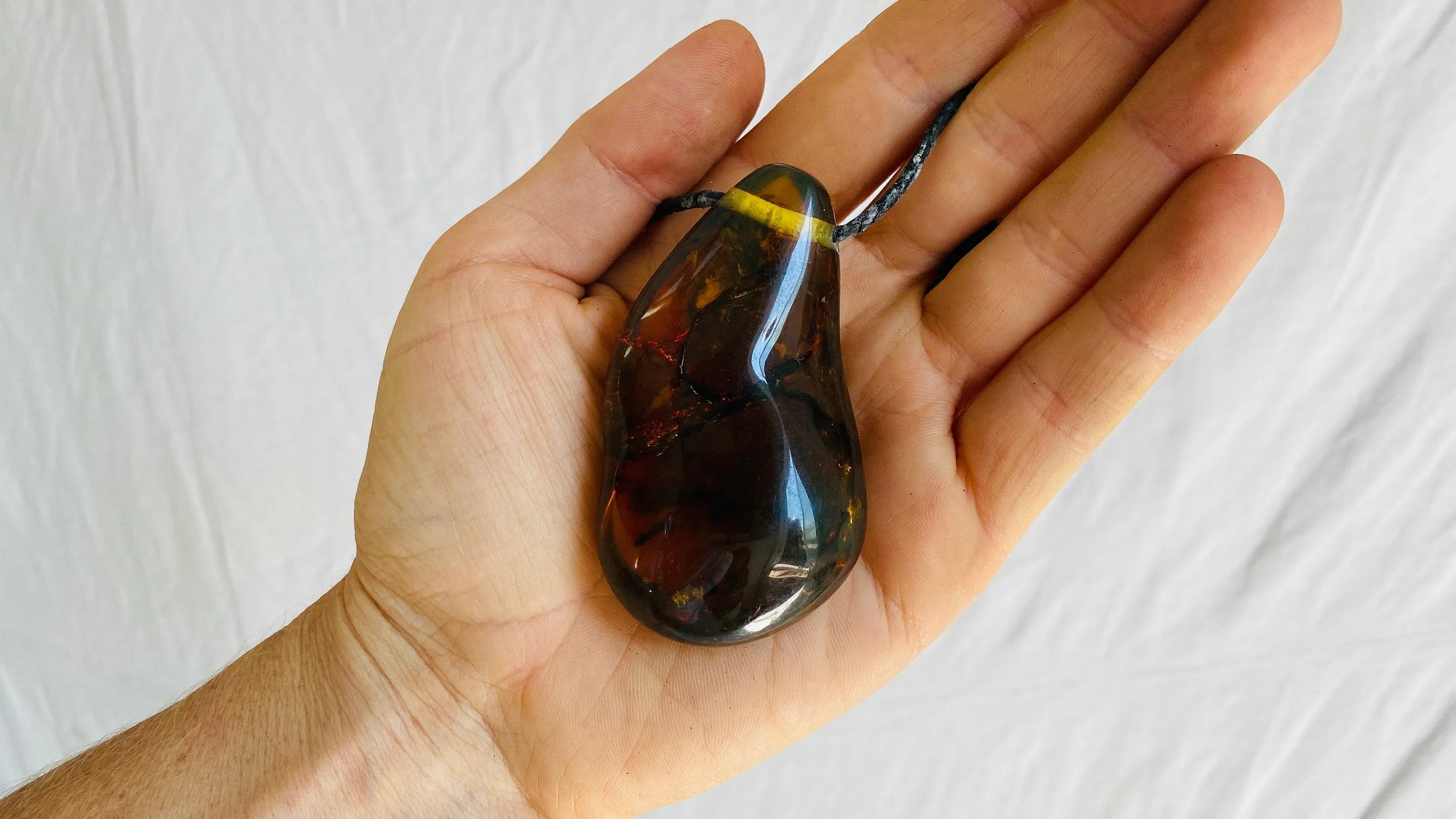 Large Amber Pendant on a Tuareg Leather Cord