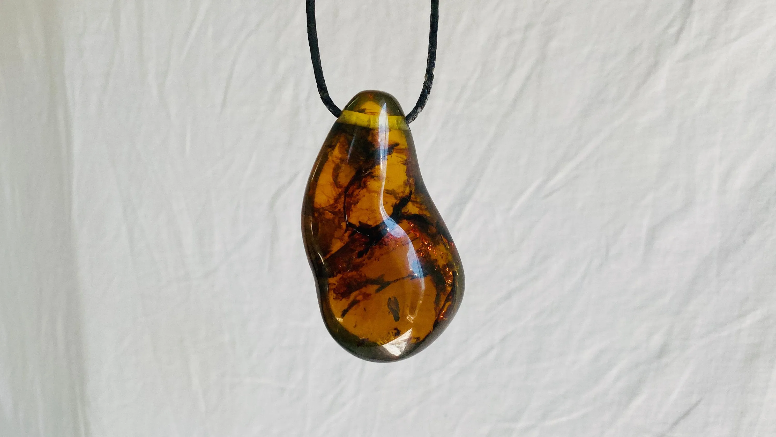 Large Amber Pendant on a Tuareg Leather Cord