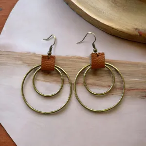 Leather & Brass Double Hoop Earrings: Western Boho Chic Accessories