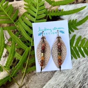 Leather Petal Earrings  - Champagne Beige with Jasper